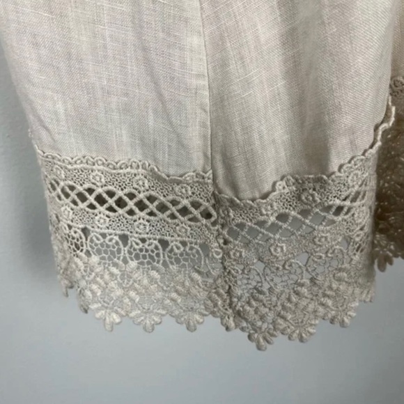 Stella Rosa Beige Linen Dress with Crocheted sleeves and bottom, Small - Picture 7 of 9